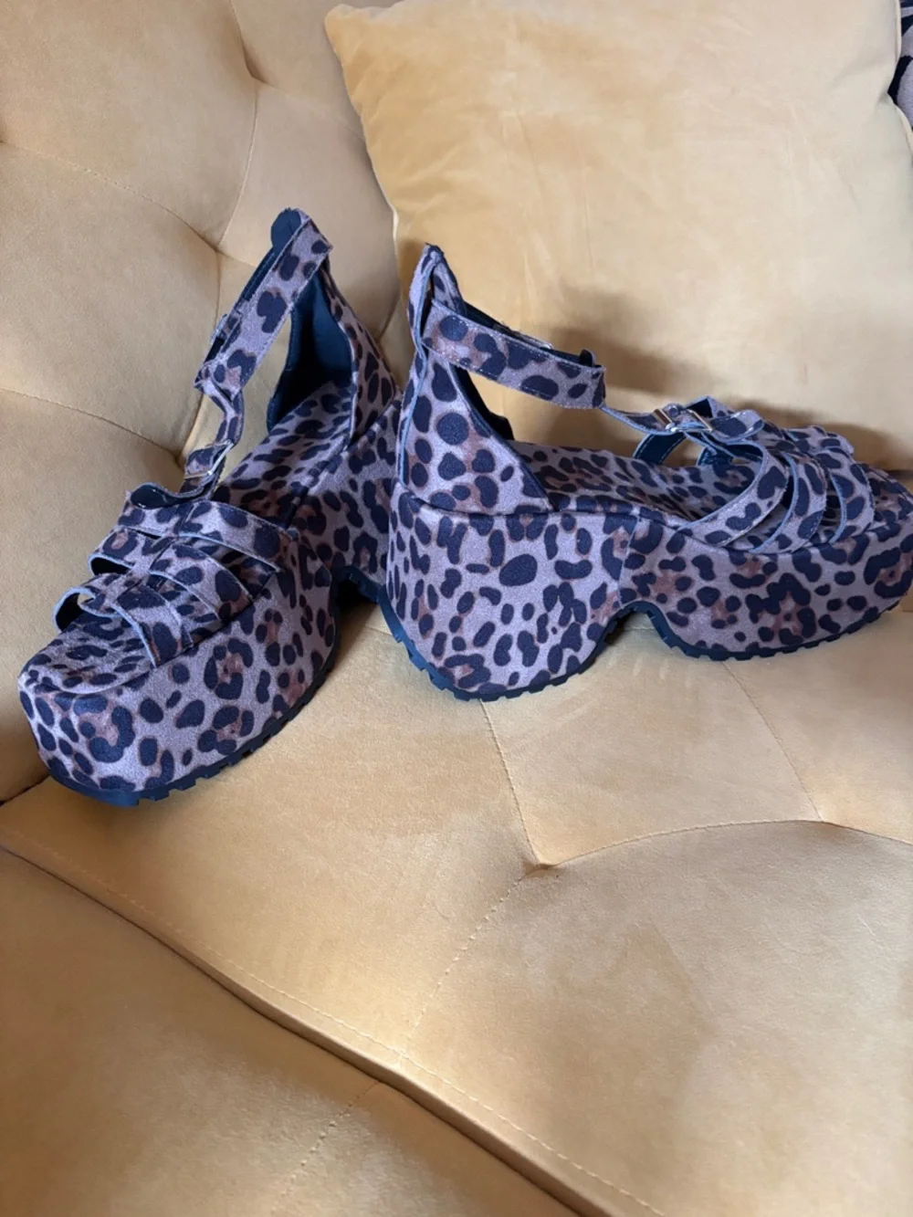 Dolls Kill Leopard Print Platform Sandals - Tan and Black